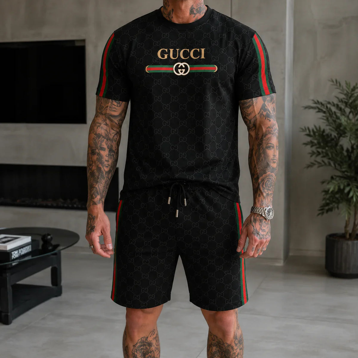 Men's Fashion Printed Short Sleeve Suit 3D1026070826