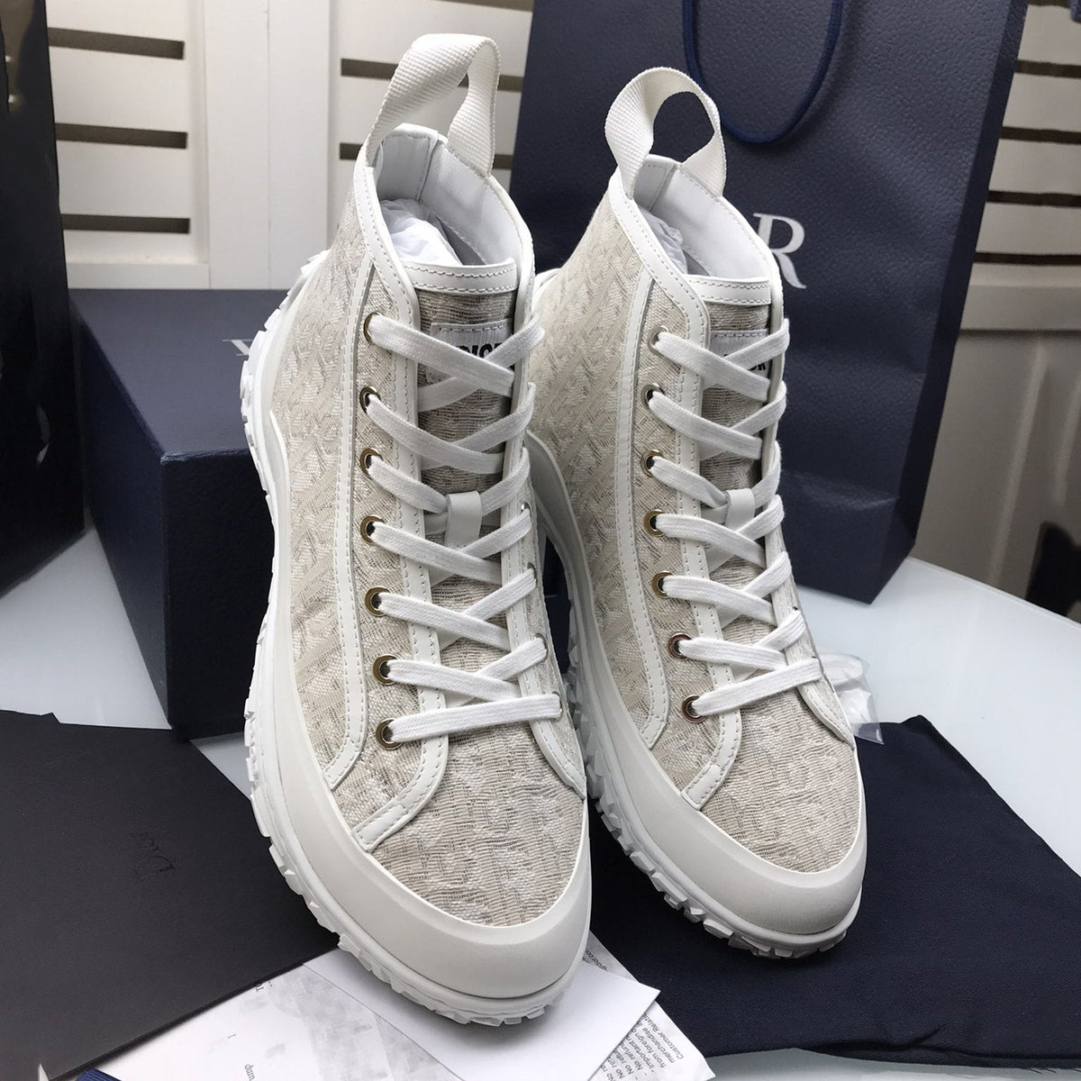 B28 High Top Sneaker Black Oblique Jacquard and Rubber