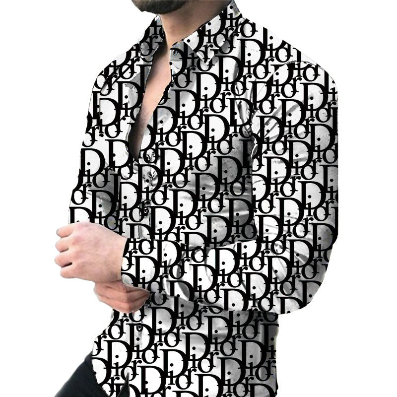 Fashion new men's printed slim shirt PF1023091525