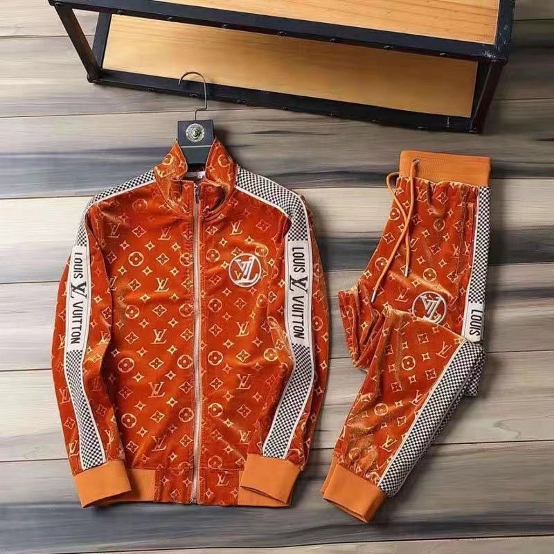 V Orange Embroidered Velvet Suit LXYMC23021503