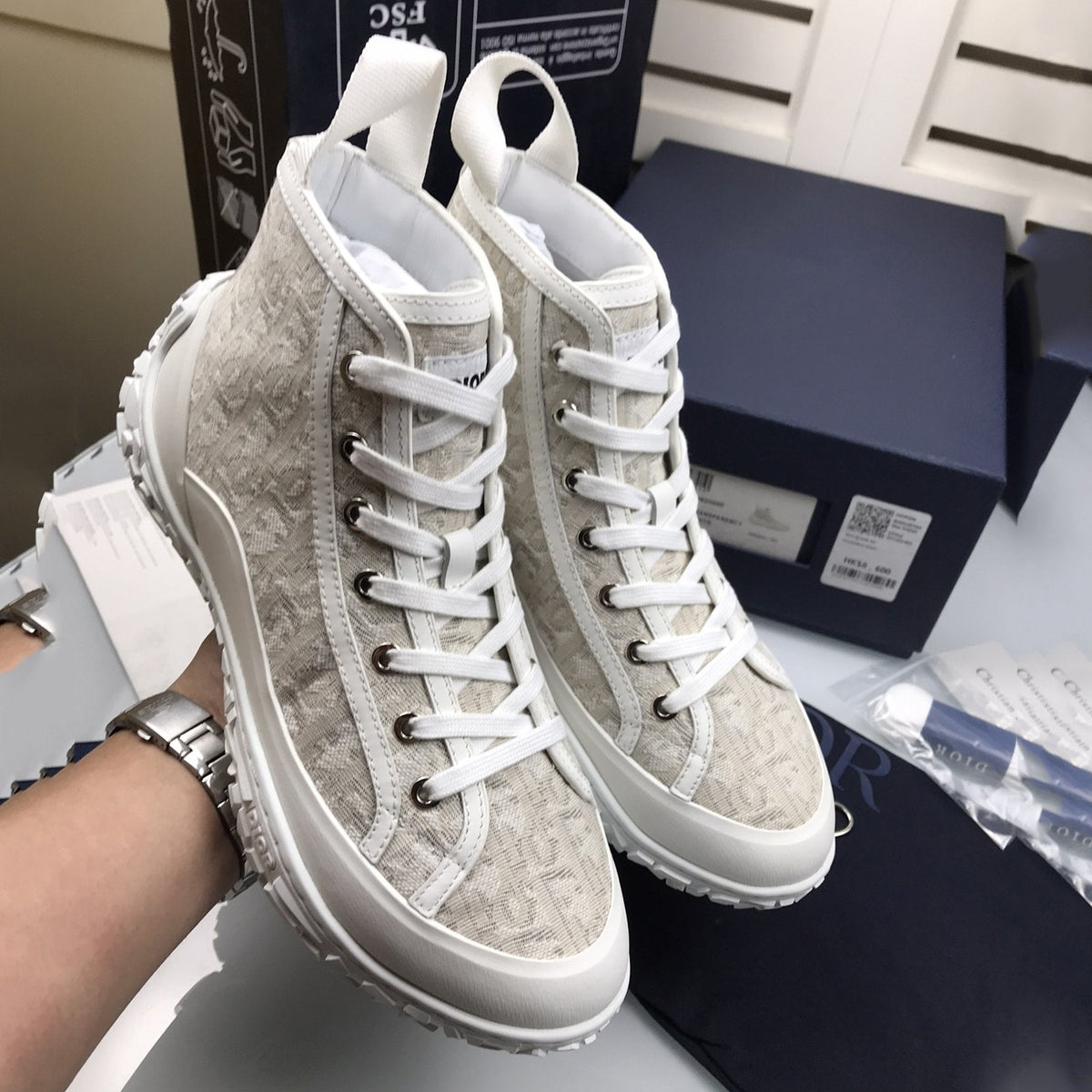 B28 High Top Sneaker Black Oblique Jacquard and Rubber