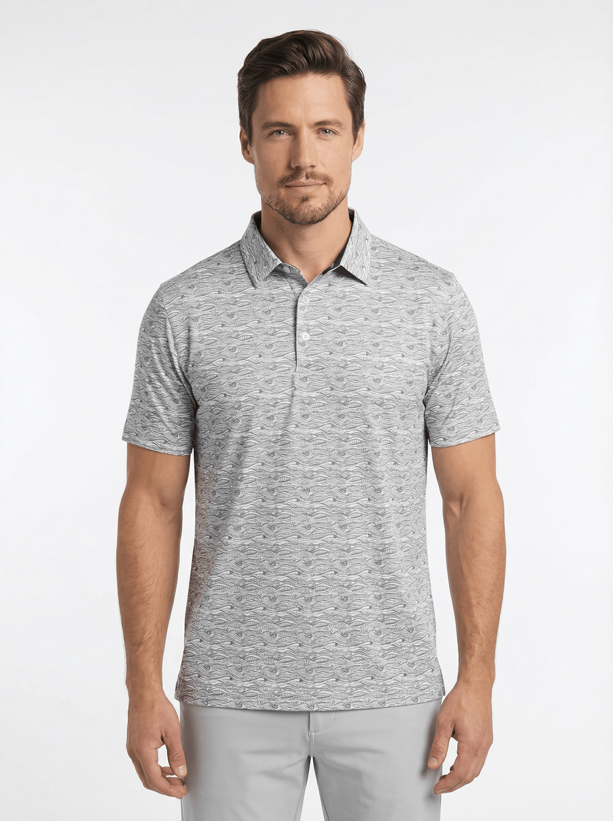 Men's 3 Button Gray Wave Polo with SwingFree™ Performance