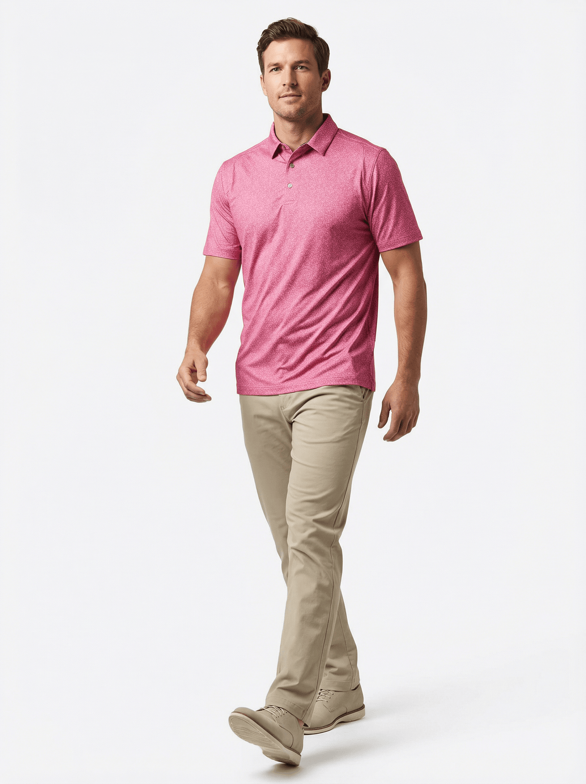 Men's 3 Button Red Floral Polo with SwingFree™ Performance