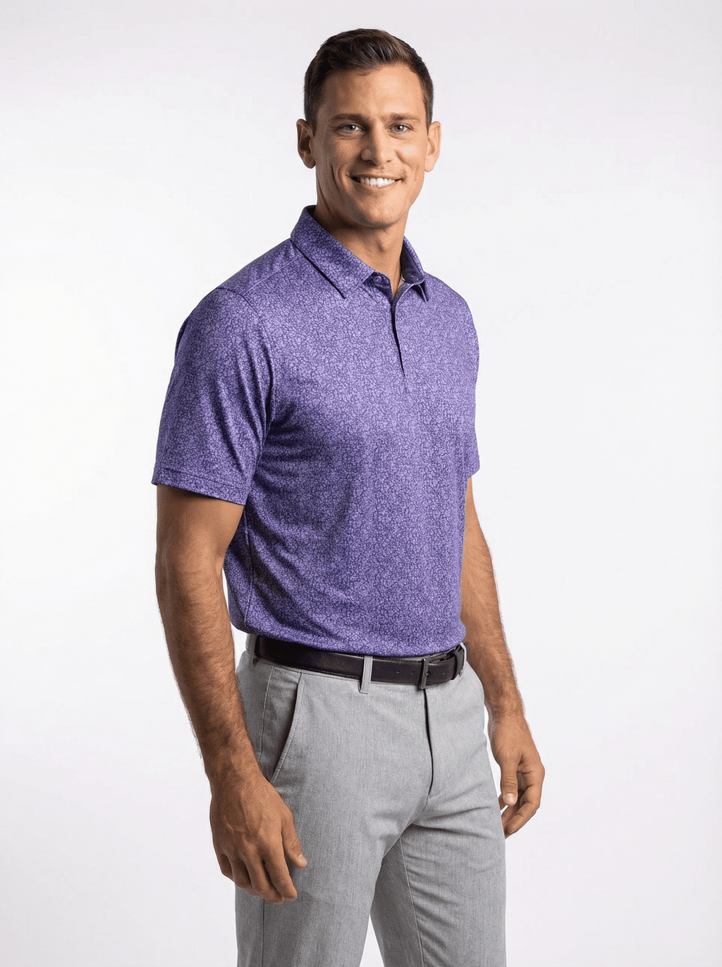 Men's 3 Button Lavender Floral Polo with SwingFree™ Performance