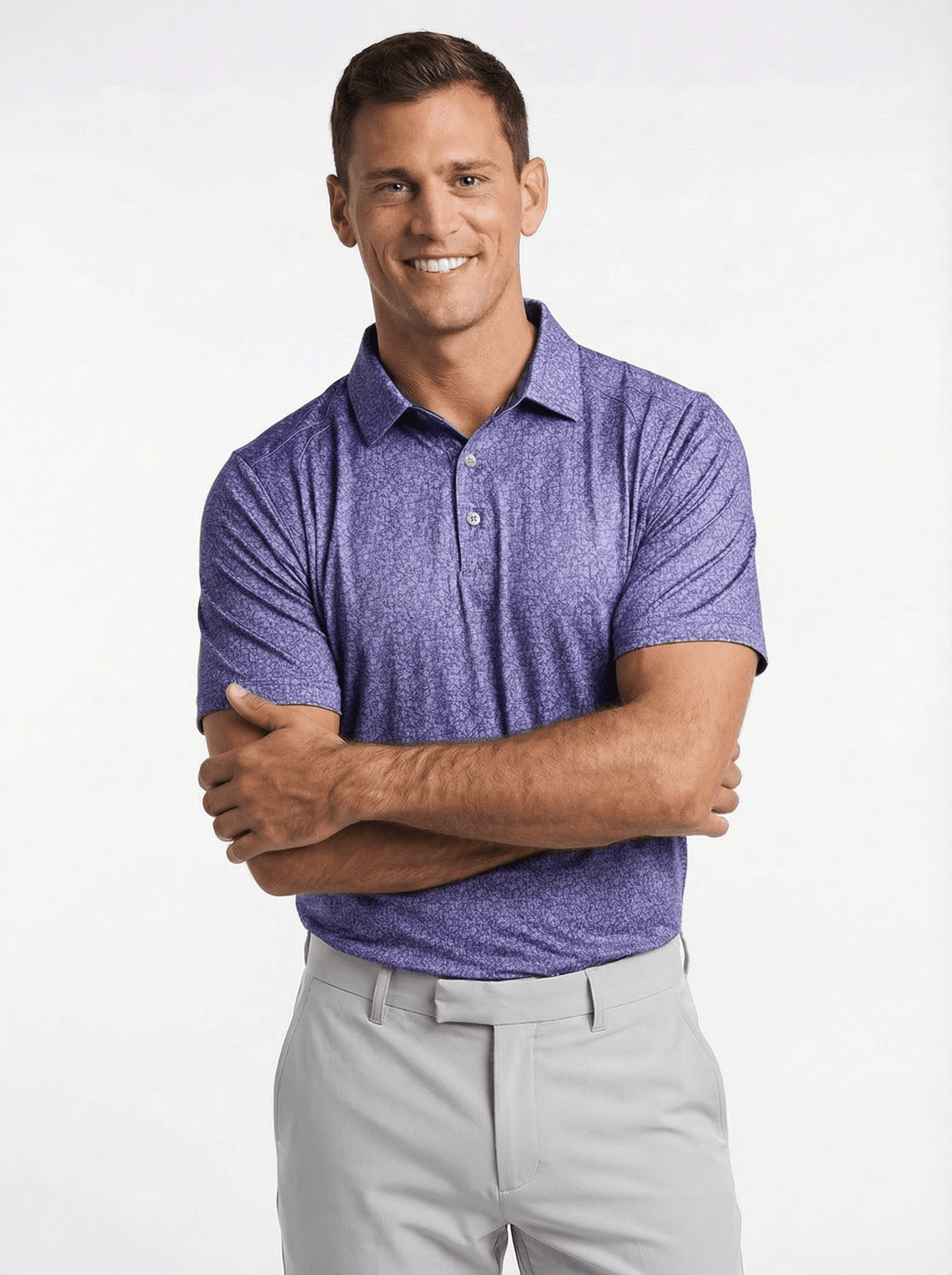 Men's 3 Button Lavender Floral Polo with SwingFree™ Performance