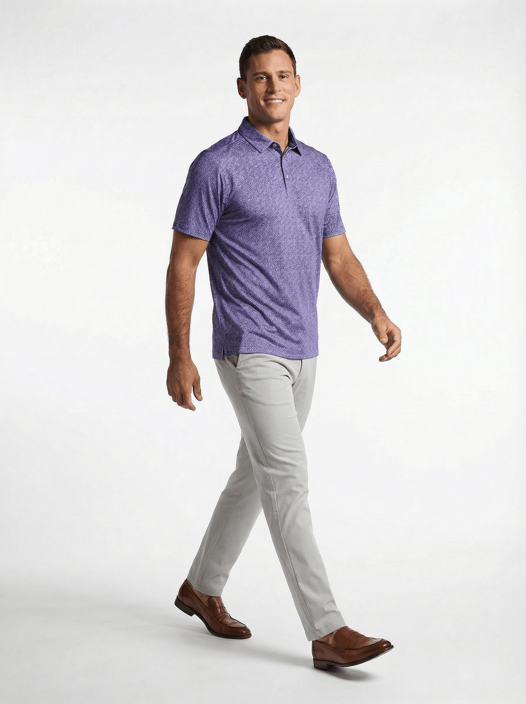 Men's 3 Button Lavender Floral Polo with SwingFree™ Performance
