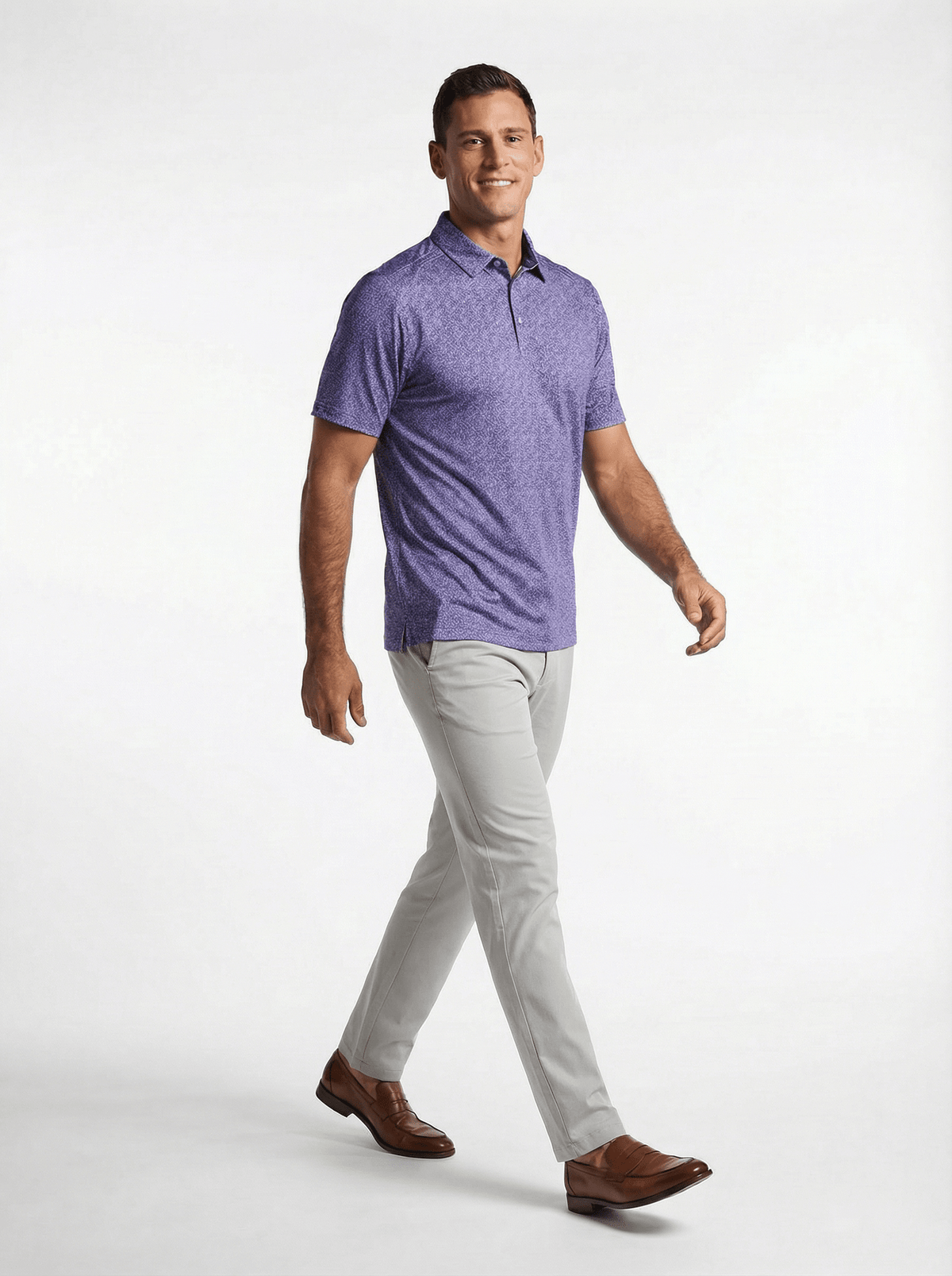 Men's 3 Button Lavender Floral Polo with SwingFree™ Performance
