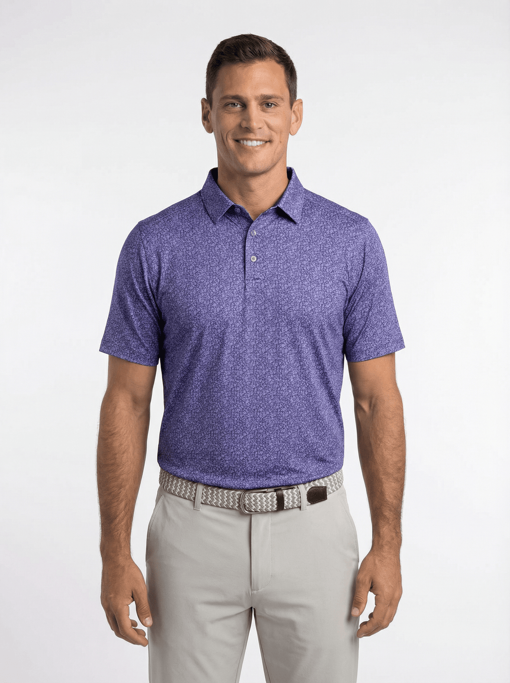 Men's 3 Button Lavender Floral Polo with SwingFree™ Performance