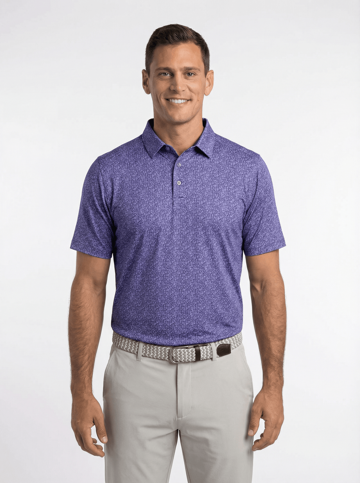Men's 3 Button Lavender Floral Polo with SwingFree™ Performance