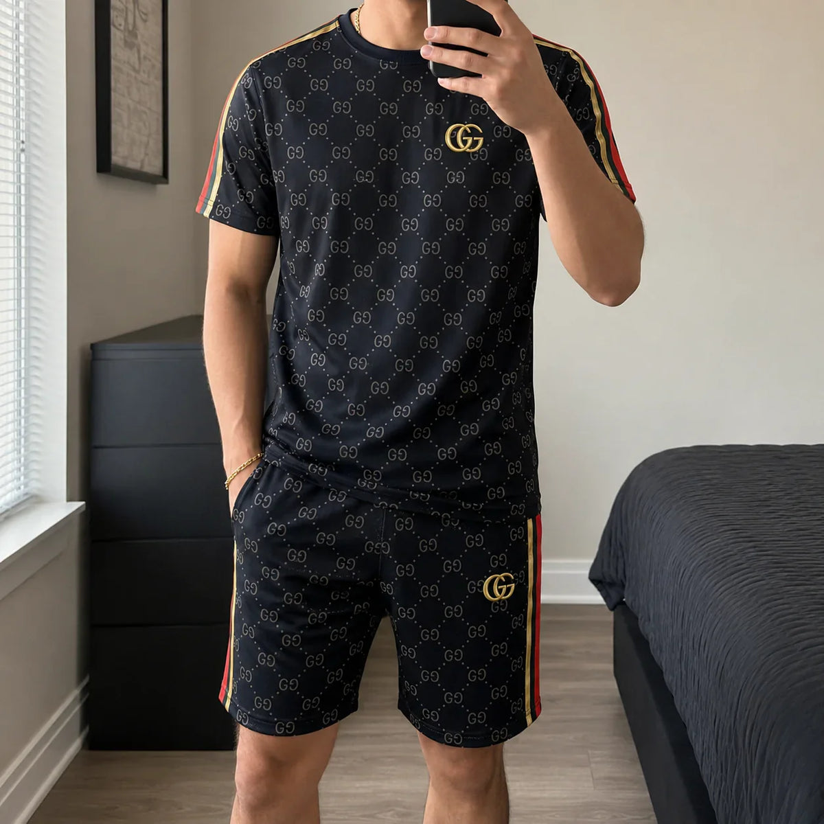 Men's Fashion Printed Short Sleeve Suit 3D1026070809